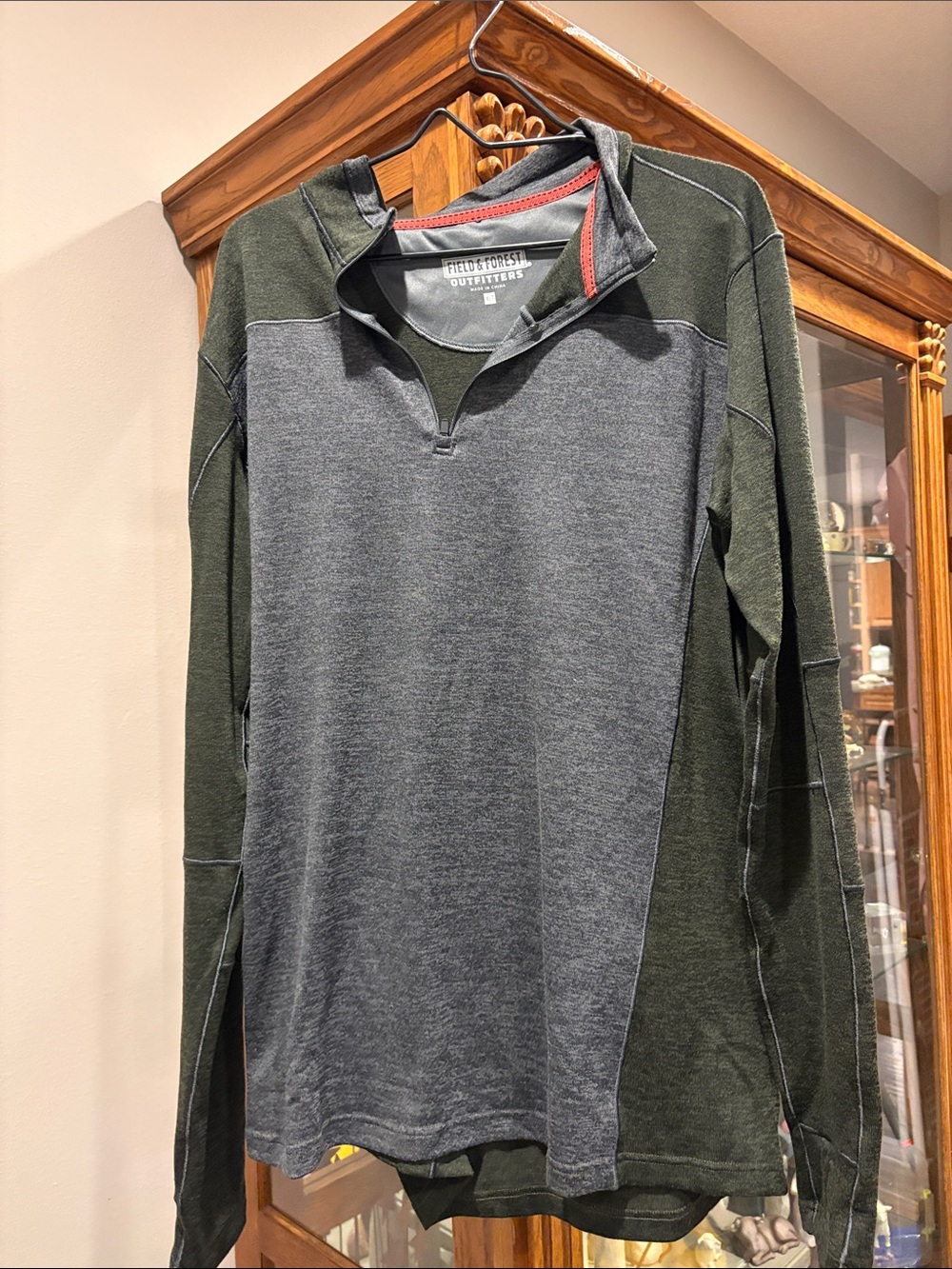 Field & Stream Men's Two-Tone Quarter Zip Pullover - Olive & Heather Gray